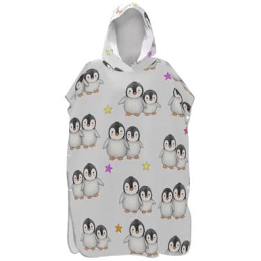 Imagem de Joisal Lindo poncho de surfe pinguins aquarela para adultos trocador plus size masculino feminino poncho com capuz toalha de natação fofa