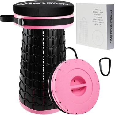 Imagem de ALEVMOOM Banqueta Collapsilbe XXL atualizada com almofada, mais resistente e com altura de 50 cm, D29 cm, banco telescópico ajustável portátil e leve para acampamento, caminhada, churrasco, carga