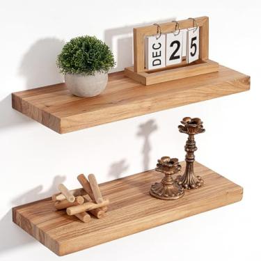 Imagem de Prateleiras flutuantes para decoração de parede, prateleiras flutuantes de madeira sólida rústica de olmo de 20 cm de profundidade, prateleiras de parede com suporte invisível para sala de estar