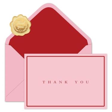 Imagem de Whaline Pacote com 24 cartões de agradecimento vermelhos e rosa, cartões de felicitações em branco com envelopes adesivos para Dia dos Namorados, casamento, chá de bebê, aniversário, 10 x 15 cm