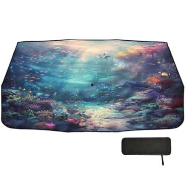 Imagem de Capa de para-brisa de corais submarinos proteção de isolamento térmico para carro guarda-sol janela 147 x 75 cm guarda-chuva de para-brisa