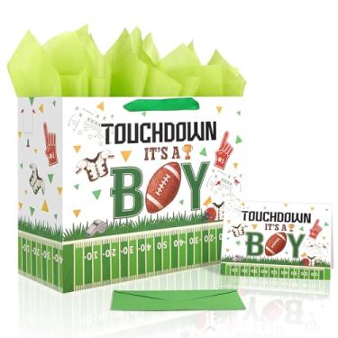 Imagem de Sacola Presente Futebol para Meninos, Sacola Presente de Rugby com Papel Embrulho Cartão Felicitações e Envelope Lembrancinhas Temáticas de Esportes Ideal para Festas Aniversário Meninos