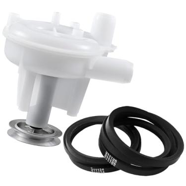 Imagem de Bomba de drenagem de arruela 202203 com correia de acionamento da arruela 211124 e 211125 - Substituição para máquina de lavar roupa Maytag Whirlpool Kenmore Jenn-Air (pacote com 3)