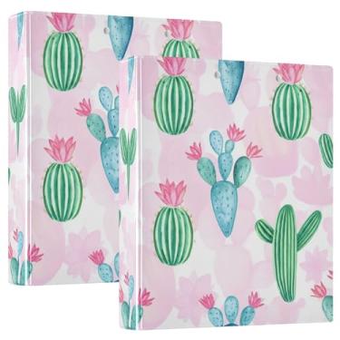 Imagem de Fichário de 3 anéis rosa cactos verdes aquarela, 3 polegadas, comporta 200 folhas, fichário de prancheta de anel redondo, 31,5 x 27 x 6 cm, 1 pacote