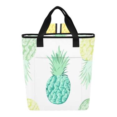 Imagem de Bolsa térmica com 36 latas de abacaxi colorido e azul-petróleo tropical, bolsa térmica para viagem