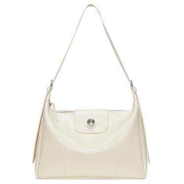 Imagem de LA FESTIN Bolsa de couro transversal feminina bolsa de designer de grande capacidade com alça ajustável, Branco