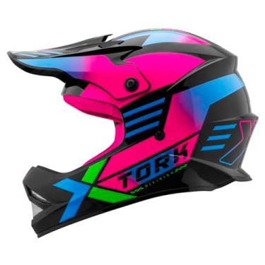 Imagem de Capacete Motocross Infantil Pro Tork Fast Next Brilhante Preto - Rosa Tam. 54