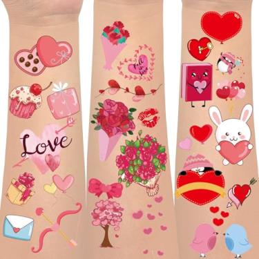 Imagem de 10 peças de tatuagens temporárias de Dia dos Namorados, adesivos de tatuagem de presente de coelho de balão de coração, decorações de festa de dia dos namorados, adesivos de embrulho de presente