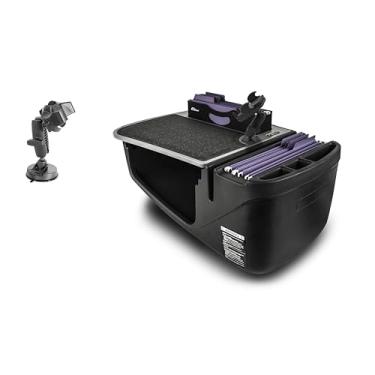 Imagem de AutoExec Mesa de carro Efficiency FileMaster para sua estação de trabalho de veículo e escritório móvel, cinza, com suporte para telefone e sucção para telefone