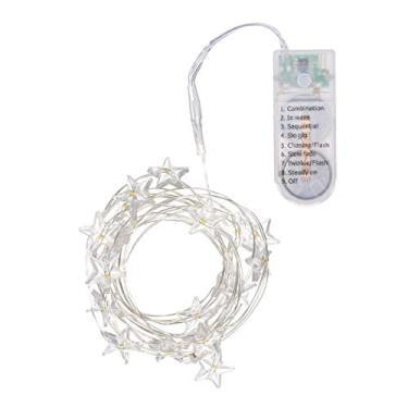 Imagem de Luz de Corda em Forma Estrela com 20 LEDs e 8 Modos Iluminação Combinação Sequencial Slo Glo Chasing Flash Slow Fade Twinkle Steady On Fio Flexível Do