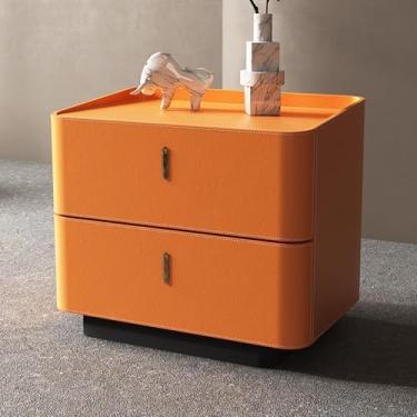 Imagem de Modern Wooden Nightstand, Wrapped in PU Leather, Featuring a Double-drawer Storage Design, a Stable Base, Silent Rails, and Rounded Corners, Suitable for Bedrooms(Orange,60*40*50cm/24*16*20in)