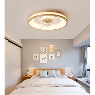 Imagem de Ventilador de teto de madeira com LED, luz e controle remoto, dimerizável, moderno, com função timer, pás invisíveis, velocidade do vento ajustável, silencioso, ideal para sala de estar, qua
