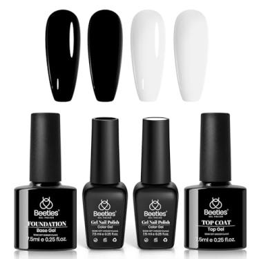 Imagem de Conjunto de esmalte de gel Beetles – Conjunto de 4 peças de esmalte de gel branco e preto sem toalha, conjunto de esmalte de esmalte de imersão UV LED para salão de manicure, presentes de Natal em