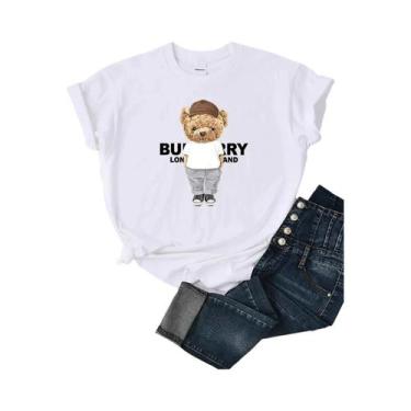 Imagem de Camiseta De Algodão Com Estampa De Urso Fofa Para Mulheres, Marca De L