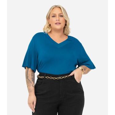 Imagem de Blusa Visco Tricot Plus Size Secret Glam Azul, Plus G4, Azul
