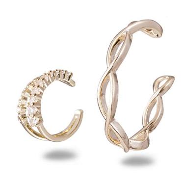 Imagem de 2 peças de brincos banhados a ouro 14 k, zircônia cúbica, zircônia cúbica, sem peças, argola pequena, abraços, brincos de cartilagem de hélice falsa para mulheres, hipoalergênicos, Zircônia cúbica
