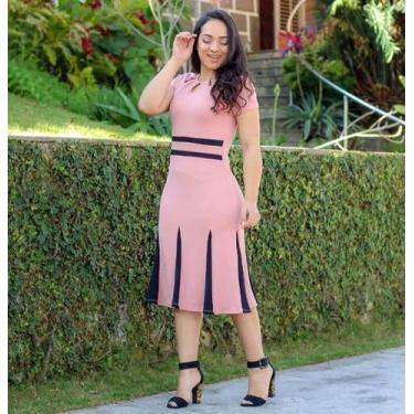 Imagem de Vestido MIDI Plus Size Nesga Moda Feminina Evangélica, Rosa, G3
