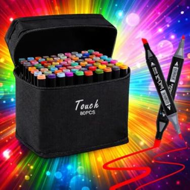 Imagem de Caneta Marcador Para Colorir Desenho Profissional 24, 36, 48, 60, 80, 100, 120, 168 Cores Conjunto De Canetinhas Pontas Duplas Codificados por Cores Vivas para Desenho (80)