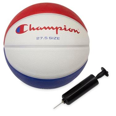 Imagem de Champion Basquete Downtown (69,8 cm, vermelho/branco/azul) - Capa de borracha durável com canais profundos para melhor controle, bexiga butílica anti-explosão, inclui bomba de bola, para jogos