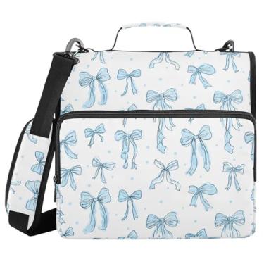 Imagem de Aslsiy Fichário com zíper, laço de fita azul, 3,8 cm, organizador de fichário com 3 anéis, aquarela com alça de ombro para material de escritório escolar