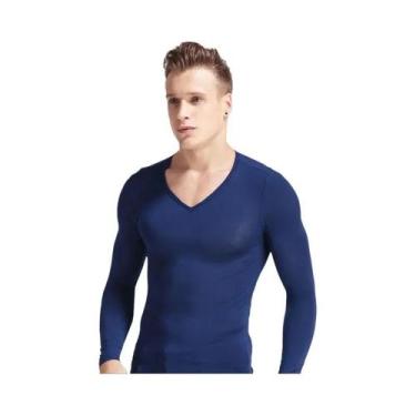Imagem de Camiseta Térmica Masculina Slim Fit Modal Com Decote Em V E Manga Long