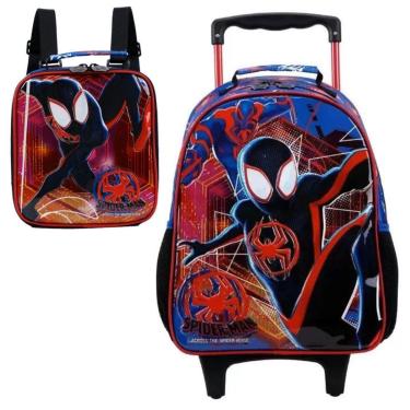Imagem de Kit Mochila Rodinhas Lancheira Escolar Homem Aranha Spider Man Miles Morales Xeryus-Masculino