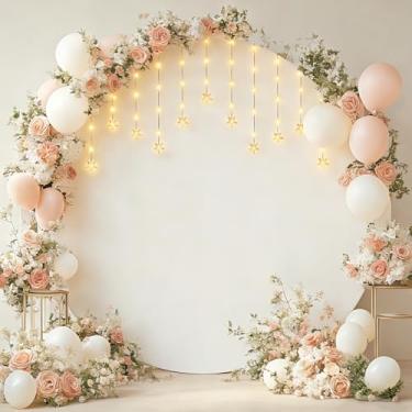 Imagem de Patioman Capa de fundo redonda de 2 m com luzes de fada para suporte de arco de casamento, capa de arco de balão circular resistente a rugas com luzes de LED para decoração de cerimônias de chá de