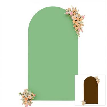 Imagem de Capa de arco marrom verde de 2,2 m com elástico e elastano para chá de bebê, festa de aniversário, chá de panela, balão, suporte de arco, banquete, fotos, arcos e fundo