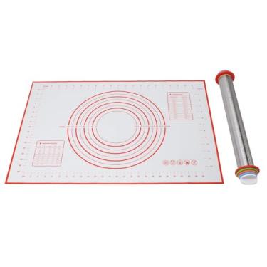 Imagem de Generic Esteira da Pastelaria do Cozimento do Silicone Rolo da Massa, Conjunto de Esteira de Silicone Rolo de Aço Inoxidável Fácil de Operar Escala Conveniente Prova Deformação para a Torta (Tapete