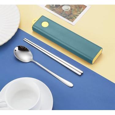 Imagem de Conjunto de Palitos e Colher com Estojo Utensílios Mesa Coreanos Metal Reutilizáveis para Viagem Escritório Cozinha Restaurante