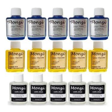 Imagem de Kit 60 Limpa Jóias Ouro Chapeados Prata Acessórios Monzi 35ml Original Liquido Atacado Revenda-Unissex