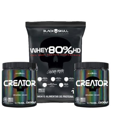Imagem de Combo Whey 80% HD + 2x Creatina Creator 300g - Black Skull