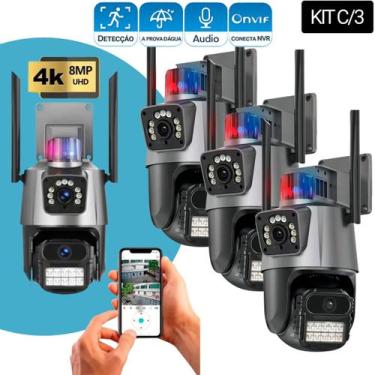 Imagem de Camêra Segurança Lente Dupla 4k Sirene Policial Visão Noturna Sensor M