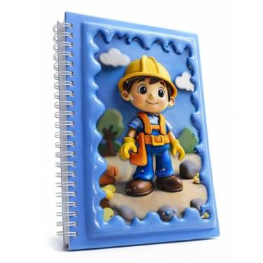 Imagem de omatek smart technologies Caderno espiral A5 com capa brilhante 3D – Caderno de capa dura fofo com 80 folhas – Caderno escolar para crianças, meninas e meninos – Mini construtor