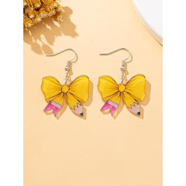 Imagem de Um par de brincos femininos, brincos de lápis de desenho animado vermelho rosa criativo, adequado para usar e dar de presente durante a temporada de formatura, amarelo