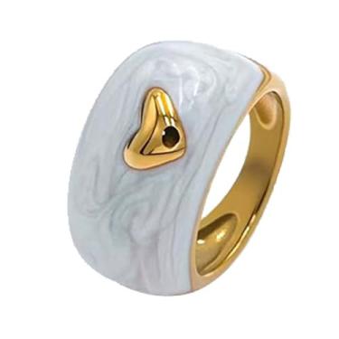 Imagem de Anel de declaração de coração de amor de cúpula grossa para mulheres titânio aço inoxidável bonito coração esmalte grosso anel dedo polegar anel de noivado aliança de compromisso joias modernas para