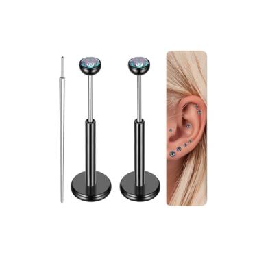 Imagem de Gotumo 20G Brincos de titânio com costas planas, piercing de nariz sem fio, cartilagem, lábio, medusa, piercing corporal, hipoalergênico, para mulheres e homens, 20G Bar Lengths 5mm & CZ 2mm, Titânio
