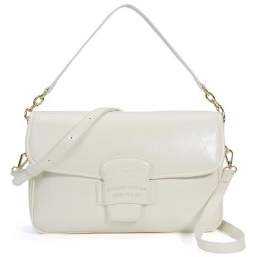 Imagem de Chinllo Bolsa transversal feminina com aba, bolsas de couro vegano com alça superior e alça ajustável, Branco-lacado, Medium