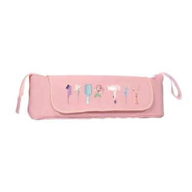 Imagem de KiBcsLic Bolsa de viagem para ferramentas de cabelo com tapete térmico, estojo para secador, bolsa para guardar chapinha, organizador de acessórios de penteado, Rosa