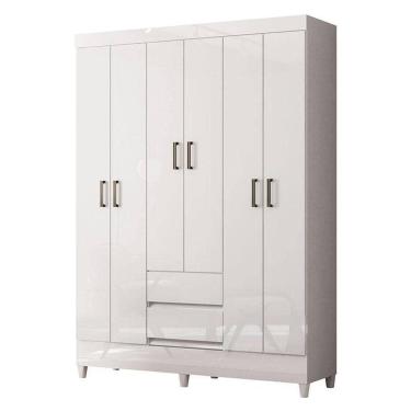 Imagem de Guarda Roupa Casal 6 Portas Com Pés Fit Branco Brilho - Santos Andirá