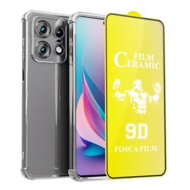 Imagem de Kit Capa Anti Impacto Transparente + Película de Cerâmica Fosca 9D Flexível Compatível MotoroIa Moto EDGE 50 PRO