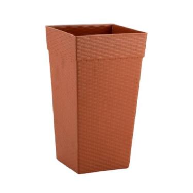 Imagem de Vaso De Planta Quadrado Coluna Rattan Grande P/Flores Plantas Pomar Jardim Sacada Jardinagem(Marrom,17,5 Litros)