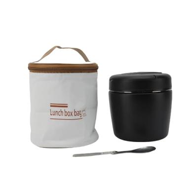 Imagem de Aramox Frasco de Comida Isolado, Lancheira Térmica de Aço Inoxidável de 1,2L Com Colher Dobrável à Prova de Derramamento e Base Antiderrapante para Viagens Escolares (Com bolsa isolada)