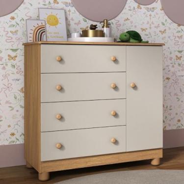 Imagem de Cômoda Infantil 95cm 1 Porta e 4 Gavetas Allegra Multimóveis Mp4444 Madeirado/off White