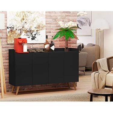 Imagem de Aparador Buffet Retrô Pés Palito Cantinho Do Café Rubi 4 Portas (Preto)