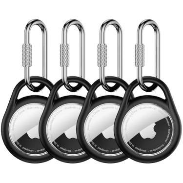 Imagem de Suporte impermeável para chaveiro AirTag, pacote com 4 para Apple Air Tag, (mosquetão profissional), à prova de choque, capa durável para AirTags, TPU para chaveiro AirTag, para crianças, animais de