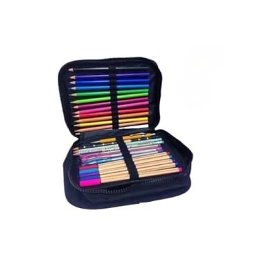 Imagem de Estojo De Lápis Escolar Juvenil Box Jumbo Nylon Táctico Grande Com Divisória(Cor Aleatório)