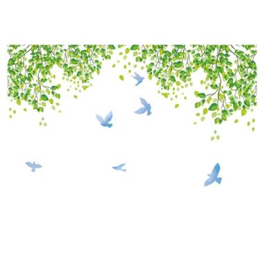 Imagem de Achang Adesivos de parede de plantas, verde, planta, videira, pássaro, adesivo, descasque e cole para sala de estar, quarto, TV, parede, sala de aula, decoração