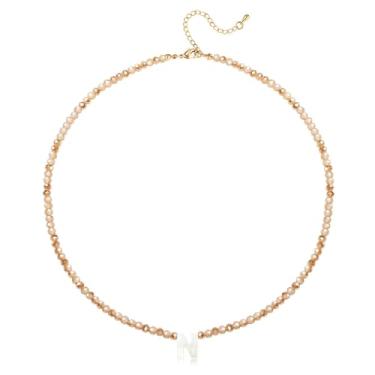 Imagem de JEMUALE Colar feminino com pingente de gargantilha com inicial de contas, pulseira de letras de concha moderna, minúscula de A a Z, joia simples, Acrílico, Sem Pedra Preciosa