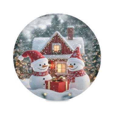 Imagem de STAYTOP Jogo americano redondo de boneco de neve de Natal, 6 peças, tapetes de mesa antiderrapantes fáceis de limpar para decoração de mesa de festa e churrasco